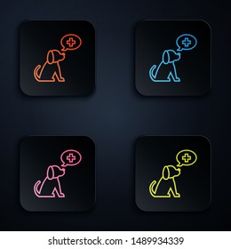 Color neon line Veterinary clinic symbol icon isolated on white background. Cross with dog veterinary care. Pet First Aid sign. Set icons in colorful square buttons. Vector Illustration