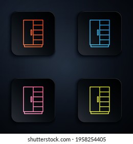 Color neon line Wardrobe icon isolated on black background. Set icons in square buttons. Vector