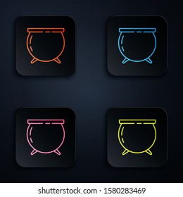 Color neon line Witch cauldron icon isolated on black background. Happy Saint Patricks day. Set icons in colorful square buttons. Vector Illustration