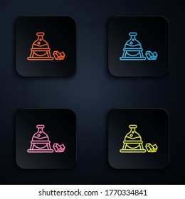 Color neon line Witch cauldron and magic stone icon isolated on black background. Set icons in square buttons. Vector Illustration