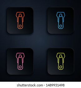 Color neon line Zipper icon isolated on white background. Set icons in colorful square buttons. Vector Illustration