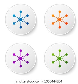 Color Network icon isolated on white background. Global network connection. Global technology or social network. Connecting dots and lines. Set color icon in circle buttons. Vector Illustration