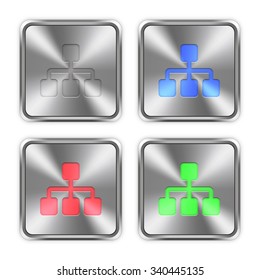 Color network icons engraved in glossy steel push buttons. Well organized layer structure, color swatches and graphic styles.