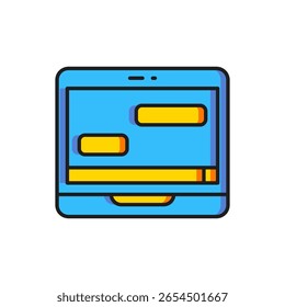 Cor Notificação de novas mensagens de chat no ícone do laptop isolado no fundo branco. Smartphone conversando mensagens SMS balões de fala. Estilo de contorno preenchido plano com sombra. Vetor