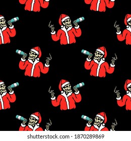 color new year is a skeleton with a beer and a cigarette seamless pattern