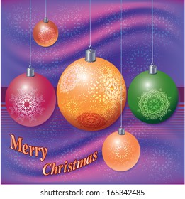color new-year balls with snowflake on violet background