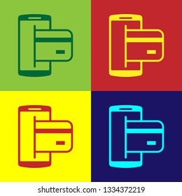 Color NFC Payment icon isolated on color backgrounds. Mobile payment. NFC smartphone concept. Transfer icon. Flat design. Vector Illustration