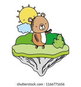 color nice bear animal in the float island