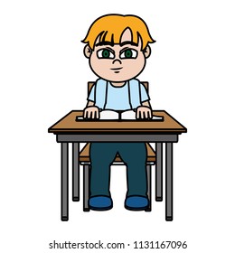 color nice boy sitting school book and book