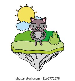 color nice raccoon animal in the float island