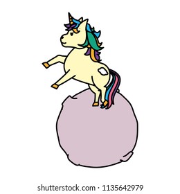 color nice unicorn with hairstyle playing in the moon