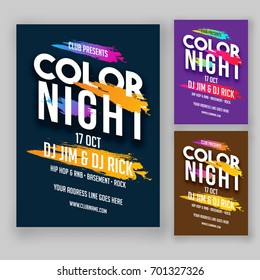 Color Night Party Flyer or Poster Design in Green, Purple and Golden Color Options.