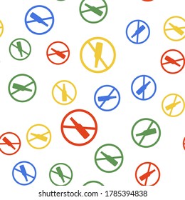 Color No alcohol icon isolated seamless pattern on white background. Prohibiting alcohol beverages. Forbidden symbol with beer bottle glass.  Vector