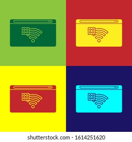 Color No Internet connection icon isolated on color background. No wireless wifi or sign for remote internet access.  Vector Illustration