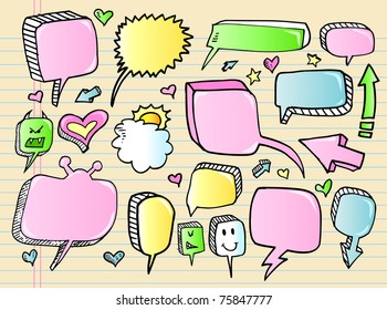 Color Notebook Doodle Sketch Speech Bubble Arrow Vector Illustration Set
