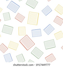Color Notebook icon isolated seamless pattern on white background. Spiral notepad. School notebook. Writing pad. Notebook cover design. Office stationery items. Vector.