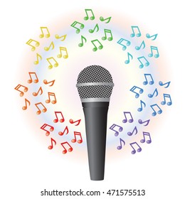 Color notes around the microphone. Vector illustration