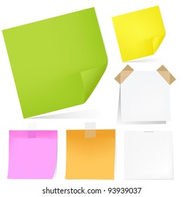 Color Notes Paper Set, Isolated On White Background, Vector Illustration