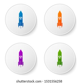 Color Nuclear rocket icon isolated on white background. Rocket bomb flies down. Set icons in circle buttons. Vector Illustration
