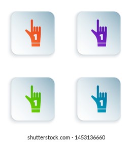 Color Number 1 one fan hand glove with finger raised icon isolated on white background. Symbol of team support in competitions. Set icons in colorful square buttons. Vector Illustration