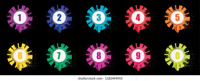 Color numbers of cartoons. Vector set of 1-9 digits in the cloud