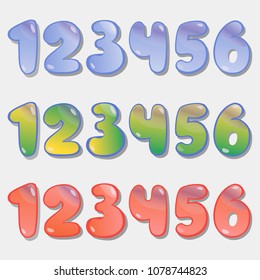 Color numbers. One to six. Vector illustration. On a monophonic background.