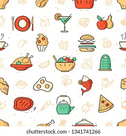 Color nutrition pattern. Doodle seamless background. The modern and light pattern is ideal for promotional products, textiles, websites, identity, menu, packaging and more