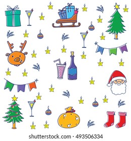 Color object christmas in doodle vector illustration