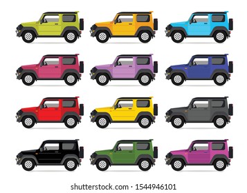 Color off road vehicle vector set