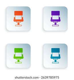 Color Office chair icon isolated on white background. Armchair sign. Set colorful icons in square buttons. Vector
