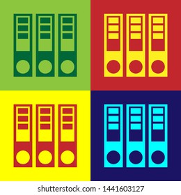 Color Office folders with papers and documents icon isolated on color background. Office binders. Archives folder sign.  Vector Illustration