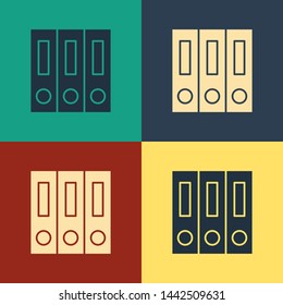 Color Office folders with papers and documents icon isolated on color background. Office binders. Archives folder sign. Vintage style drawing. Vector Illustration