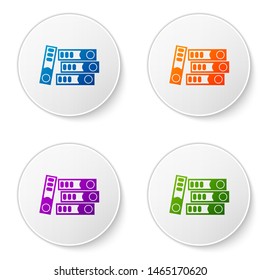 Color Office folders with papers and documents icon isolated on white background. Office binders. Archives folder sign. Set icons in circle buttons. Vector Illustration