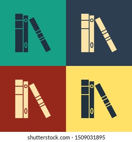Color Office folders with papers and documents icon isolated on color background. Office binders. Archives folder sign. Vintage style drawing. Vector Illustration