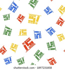 Color Office folders with papers and documents icon isolated seamless pattern on white background. Archives folder sign. Vector.