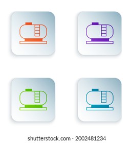 Color Oil tank storage icon isolated on white background. Vessel tank for oil and gas industrial. Oil tank technology station. Set colorful icons in square buttons. Vector