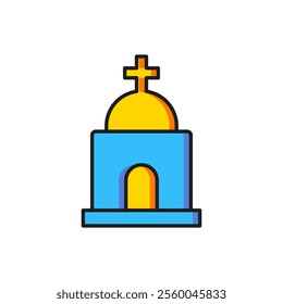 Color Old crypt icon isolated on white background. Cemetery symbol. Ossuary or crypt for burial of deceased. Flat filled outline style with shadow. Vector