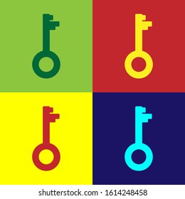 Color Old key icon isolated on color background.  Vector Illustration