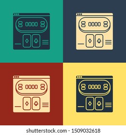 Color Online poker table game icon isolated on color background. Online casino. Vintage style drawing. Vector Illustration