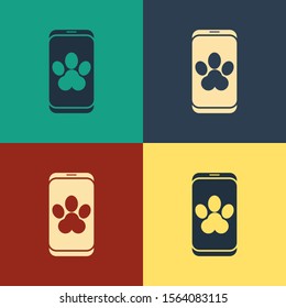 Color Online veterinary clinic symbol icon isolated on color background. Cross with dog veterinary care. Pet First Aid sign. Vintage style drawing. Vector Illustration