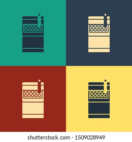 Color Open cigarettes pack box icon isolated on color background. Cigarettes pack. Vintage style drawing. Vector Illustration