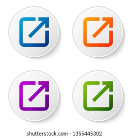 Color Open in new window icon isolated on white background. Open another tab button sign. Browser frame symbol. External link sign. Set color icon in circle buttons. Vector Illustration