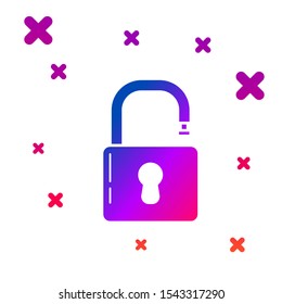 Color Open padlock icon isolated on white background. Opened lock sign. Cyber security concept. Digital data protection. Safety safety. Gradient random dynamic shapes. Vector Illustration