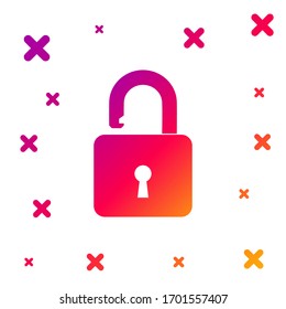 Color Open padlock icon isolated on white background. Opened lock sign. Cyber security concept. Digital data protection. Safety safety. Gradient random dynamic shapes. Vector Illustration