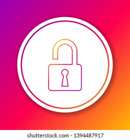 Color Open padlock line icon isolated on color background. Opened lock sign. Cyber security concept. Digital data protection. Safety safety. Circle white button. Vector Illustration