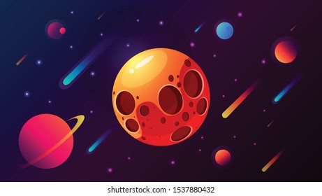 Color open space planets, stars and comets vector