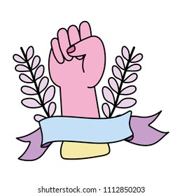 color opposition hand protest with branches leaves and ribbon