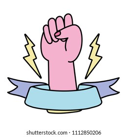 color opposition hand protest with thunders and ribbon