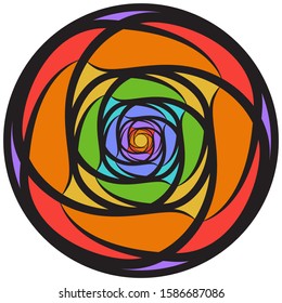 Color optical illusion. Spiral movement, rainbow.