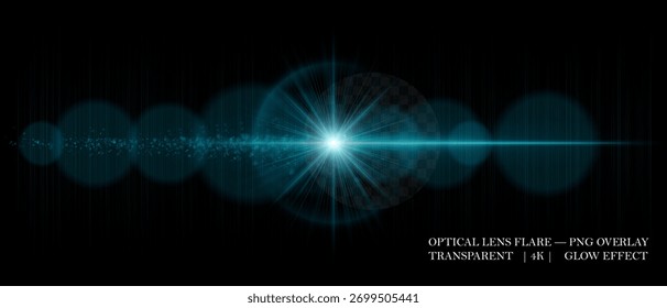 Color optical lens flare with multiple glowing circles, soft reflections, and realistic diffusion. Perfect for overlays, cinematic, and visual effects.